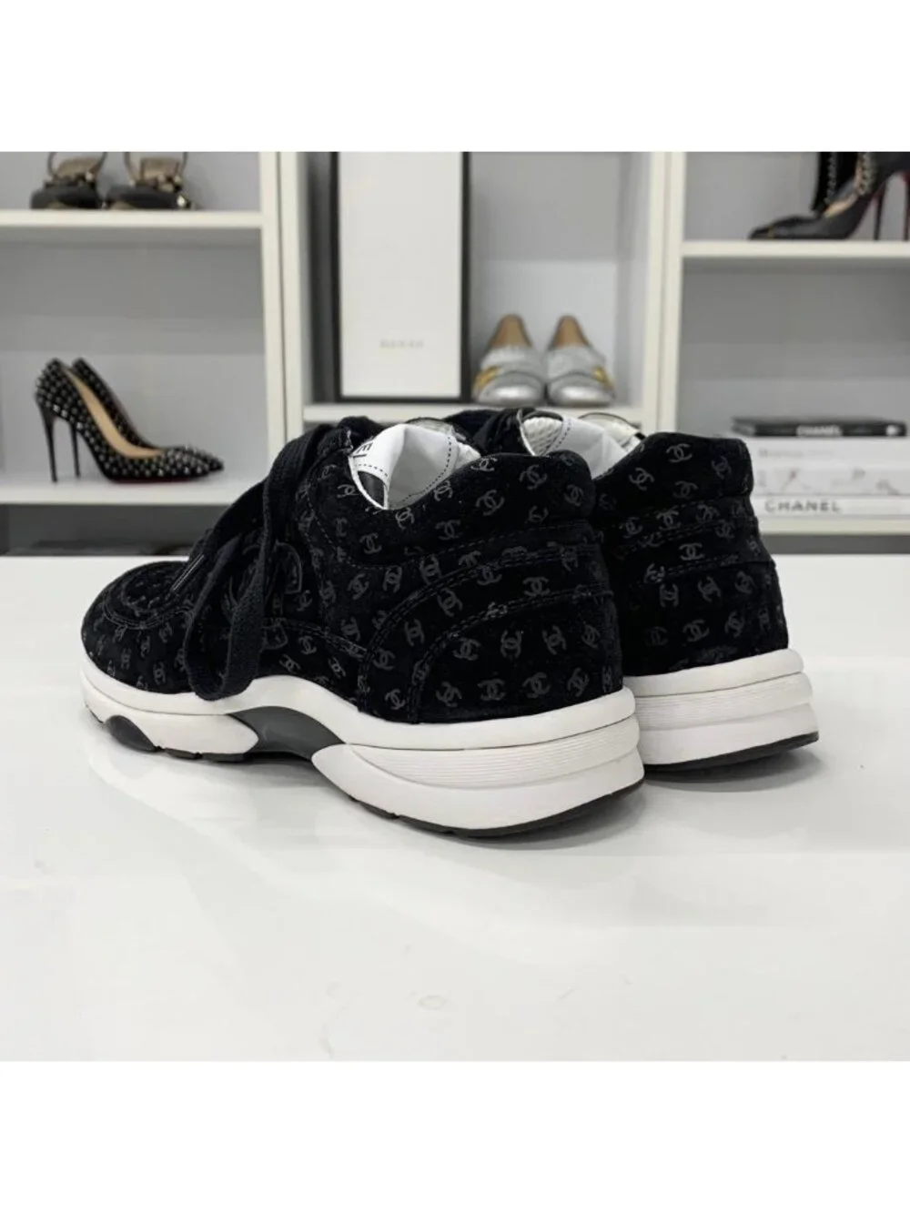 Chanel CC Logo Suede Sneakers Black
